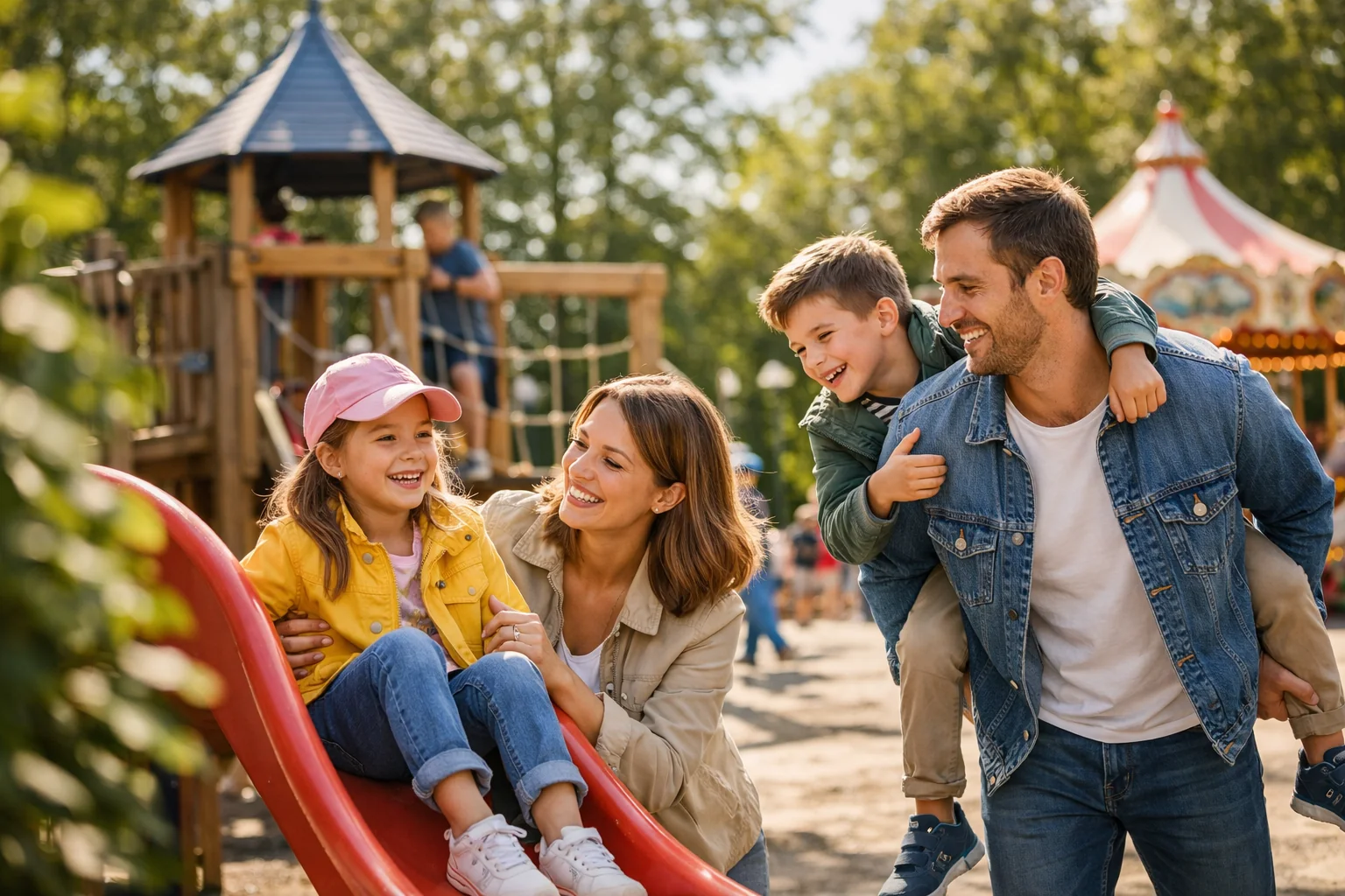 Famille dans un parc de jeux à Serris