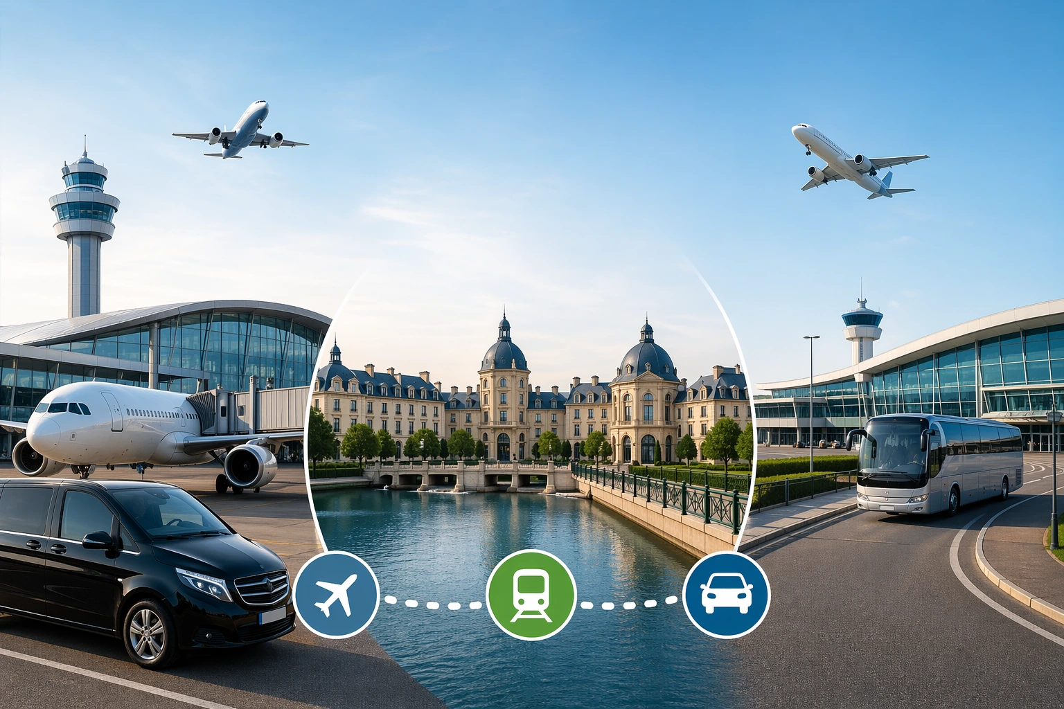Van VTC noir pour liaison aéroport près de Serris